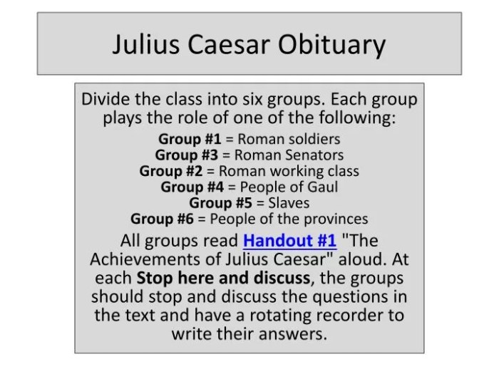 An obituary for julius caesar answers