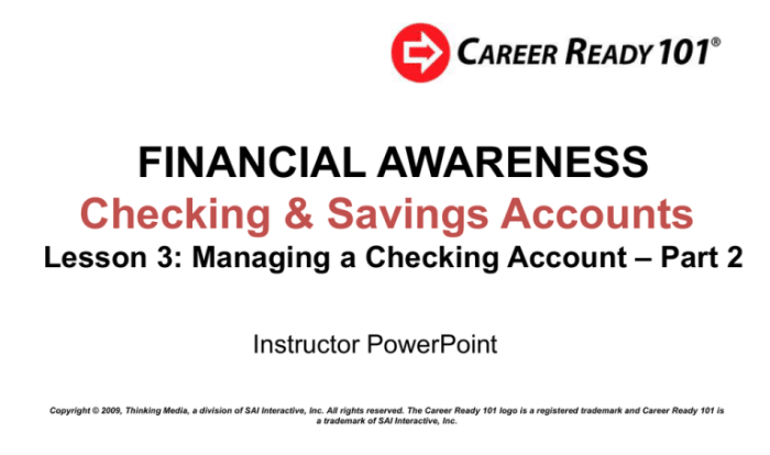 Choosing and balancing a checking account reading quiz