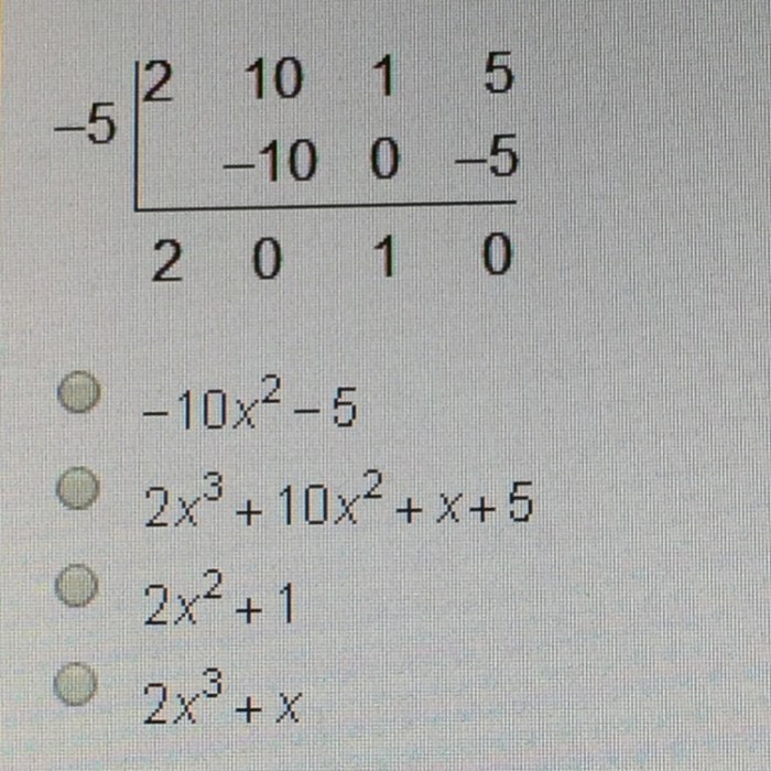 Divisor dividend quotient division synthetic 2x2 5x 18x 2x3 represented identify polynomial 3x 2x4 6x3 15x 11x3 11x2 5x2