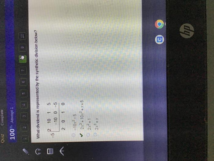 What dividend is represented by the synthetic division below