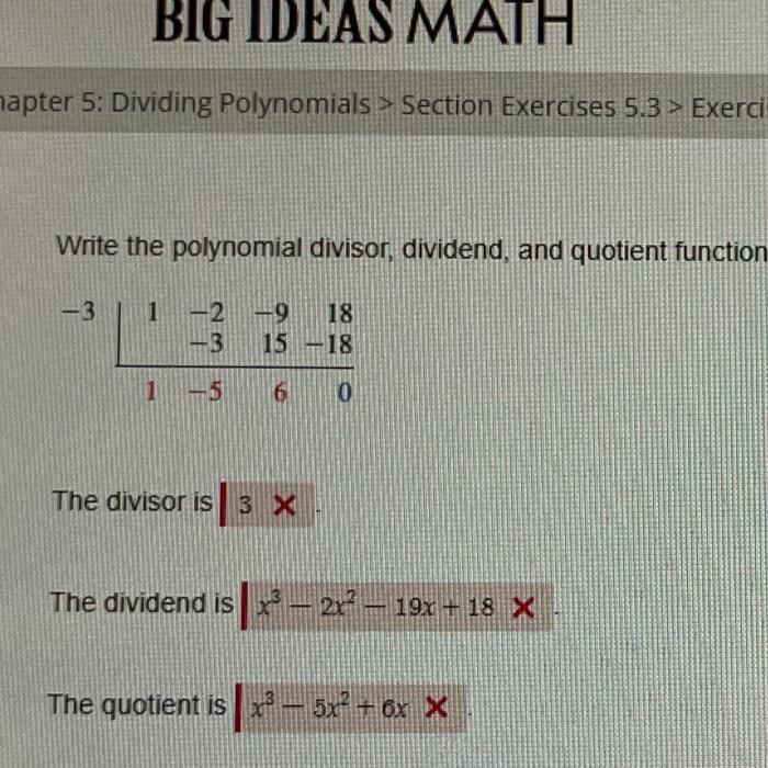 What dividend is represented by the synthetic division below