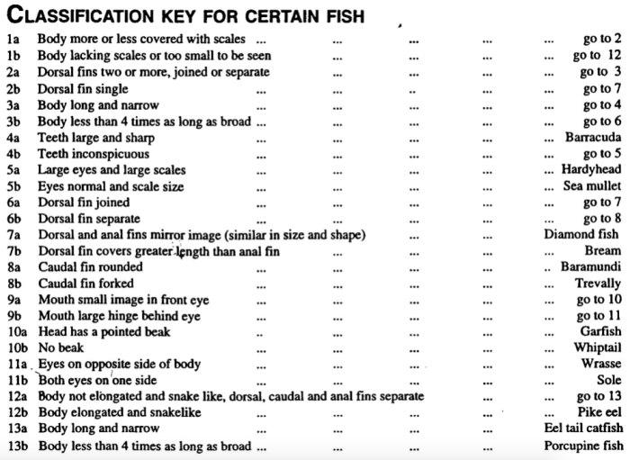 Classification key to certain fish answer key