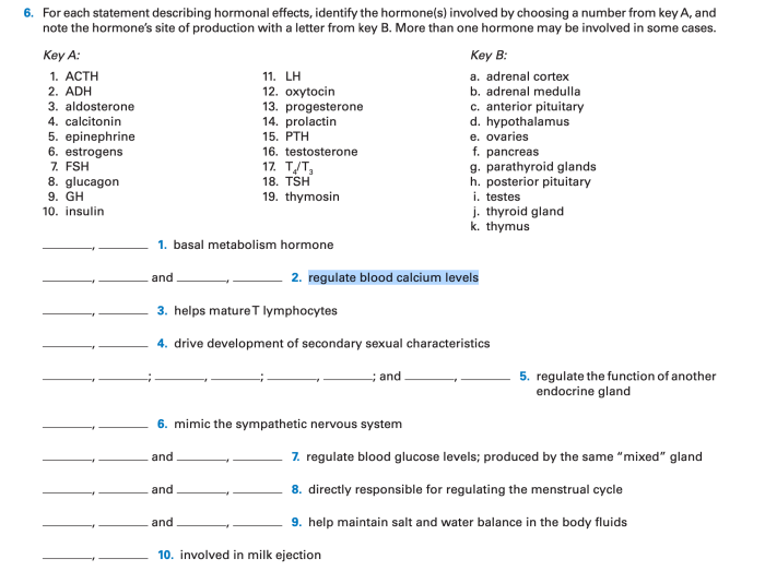 For each statement describing hormonal effects