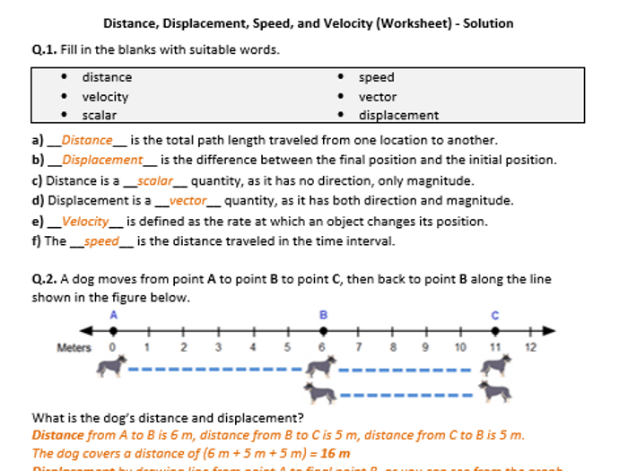 Speed and velocity worksheet answer key